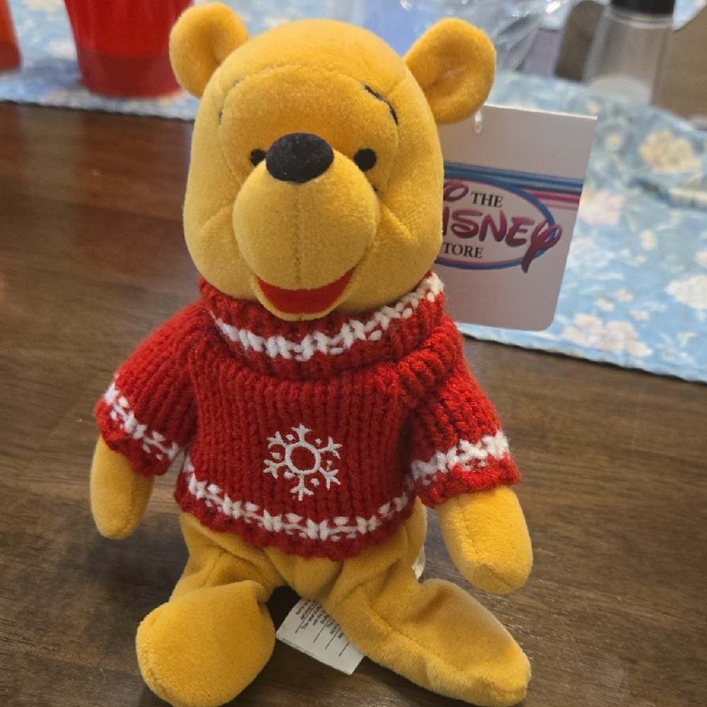 Disney Winnie the Pooh Plush with Red Holiday Sweater